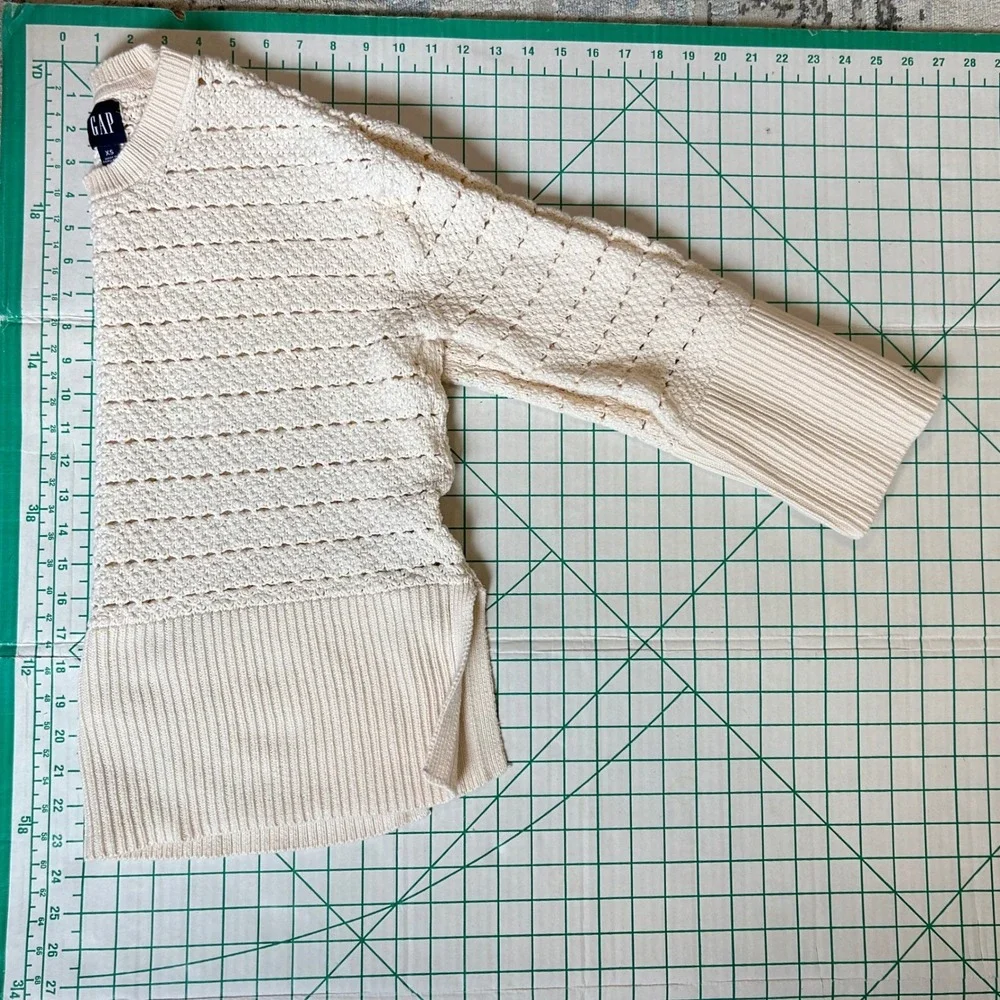 Gap Size XS Cream Cotton Crochet Pointelle Open Knit Sweater‎ Cottage Fisherman